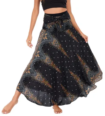 Obrázok produktu pre Solidchoice – Boho dlhá sukňa s vysokým pásom, 2v1, pre dámy