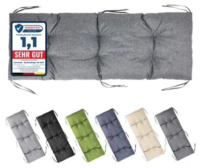 Image de Coussin de banc Garronda, 140x50 cm, environ 10 cm d'épaisseur, pour l'extérieur, idéal pour banc de jardin et hamac balancelle. Coussin d'assise pour banc, résistant à l'eau et aux UV, avec attaches. Couleur : gris. Modèle : GD-0219
