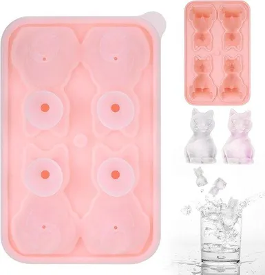 Immagine prodotto di Stampo in silicone per cubetti di ghiaccio a forma di gatto, 4 stampi, per cocktail e whisky