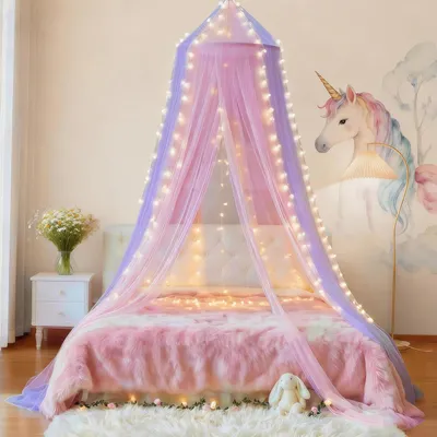 Produktbild von Betthimmel, Moskitonetz, rosa, lila, 250 Lichter, für Kinderzimmer