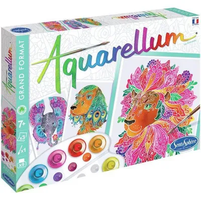 Zdjęcie produktu dla Zestaw farlowych, SENTOSPHERE Aquarellum Chimeres, 9 kolorów, 3 obrazki, papier welinowy, od 7 lat