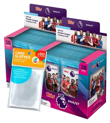 Image de Lot comprenant des cartes de la Premier League 2026/27 : 2 présentoirs (56 boosters) + des pochettes de collection exclusives