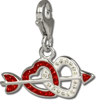 Produktbild von SilberDream rot Charm Doppelherz Zirkonia 925 Silber Charms-Anhänger GSC503R