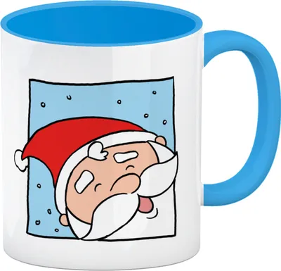 Produktbild von Rentier & Weihnachtsmann Kaffeebecher Hellblau