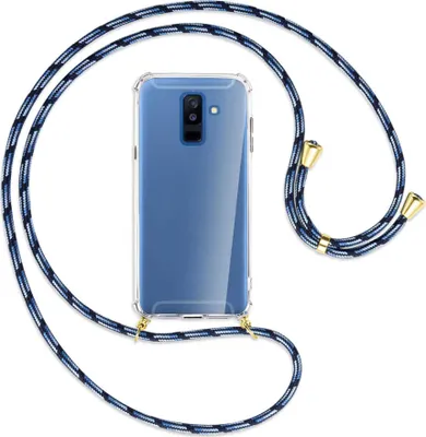 Produktbild von Handykette Backcover-Schutzhülle mit Band (Metall goldfarben) für Samsung Galaxy A6 Plus 2018 / J8 - Blautöne