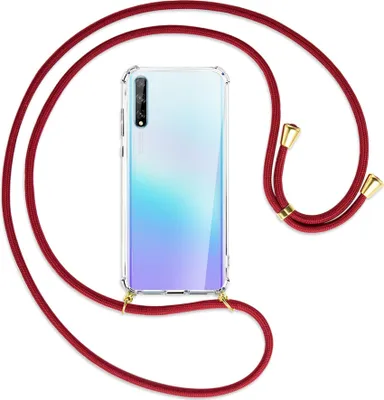 Produktbild von Handykette Backcover-Schutzhülle mit Band (Metall goldfarben) für Huawei P Smart S // Enjoy 10s / Y8p - dunkelrot