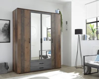 Produktbild von Chicago Kleiderschrank 4-türig 159 cm Old Style Dunkel / Betonoxid