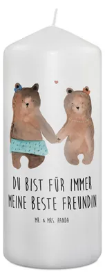 Produktbild von Mr. & Mrs. Panda Kerze Bär Freundin 19 x 8 cm - Weiß - Geschenk, Teddy, Stumpenkerze, Erinnerungskerze, Blockkerze, Bedruckte, Wachskerze