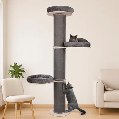 Produktbild von Pet Violet Kratzbaum XXL 185 cm Grau, wandmontiert, Katzenbaum Kletterbaum mit Premium-Kratzteppich, 3 Liegeflächen & waschbaren Kissen