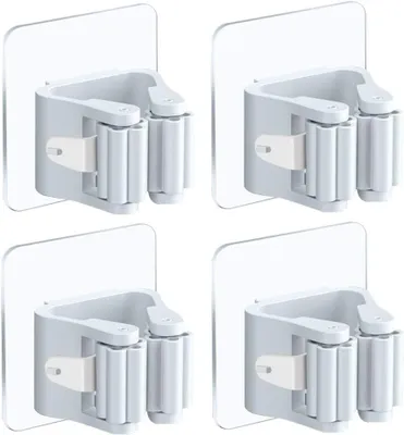 Produktbild von Gerätehalter, Gartengerätehalter Edelstahl Besenhalter Selbstkleben Rostfrei Besenhalterung Wand ohne Bohren Besen Mop Halter für Zuhause, Küche, Badezimmer, Garage, Garten, 4 Stück