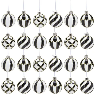 Immagine prodotto di Set di 24 decorazioni in vetro per l'albero di Natale bianco e nero