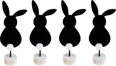 Produktbild von Osterdeko Tischaufsteller Filzhasen Schwarz Set 4 Stück 28,5cm