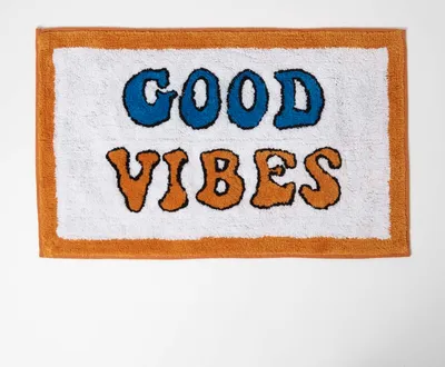 Produktbild von HOMESCAPES Orange Badematte Good Vibes 50 x 80 cm – Badvorleger aus 100% Baumwolle
