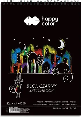 Produktbild von Spiralblock schwarz KOTY A4, 40 Blatt, 80g, Happy Color