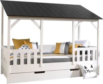 Produktbild von Hausbett Kateena 214x105x174 MDF+Massivholz Weiß/Schwarz