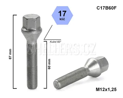 Obrázek produktu pro Kolový šroub M12x1,25x60 kužel, klíč 17, C17B60F, výška 87 mm
