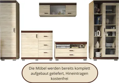 Produktbild von KOMBO Wohnwand 5-teilig - Schrankwand, TV-Element, Kombi-Vitrine - Sonoma Eiche