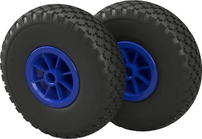 Immagine prodotto di 2 x Ruota in poliuretano Ø 260 mm 3.00-4 cuscinetto a strisciamento ruota del rimorchio volante per carrello manuale a prova di foratura, nero/blu