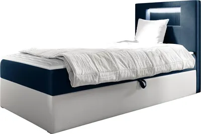 Produktbild von MIRJAN24 Boxspringbett Gold Junior 1 90x200, Einzelbett mit Bonellfederkern, Härtegrad - H3 (Farbe: Soft 017 + Fresh 11, Seite zum Öffnen des Bettkastens: Rechts)