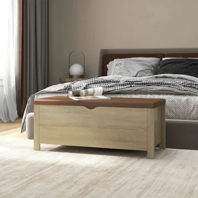 Produktbild von The Living Store Sitzbank mit Stauraum und Kissen Sonoma-Eiche 105x40x45 cm
