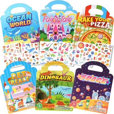 Imagen del producto de Set aus 6 wiederverwendbaren Stickerbüchern für Kinder 2-5 Jahre, mit 3D-Stickern, kreative Beschäftigung