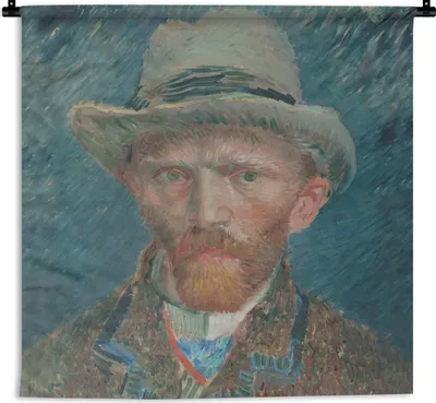 Produktbild von MuchoWow® Wandteppich Wandbehang Selbstporträt 1887 - Gemälde von Vincent van Gogh 90x90 cm Tapisserie Dekoration Wandtuch - Wandaufhänger