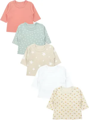 Produktbild von TupTam Baby Mädchen Langarmshirt Gestreift 5er Set, Farbe: Grün_Weiß_Pink_Blume, Größe: 50