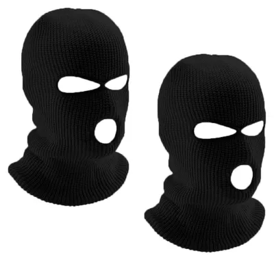 Immagine prodotto di Set di 2 berretti antivento, lavorati a maglia, con 3 fori, colore nero, taglia unica