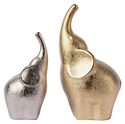 Image de Ensemble de 2 figurines d'éléphants pour la décoration intérieure, 20 cm