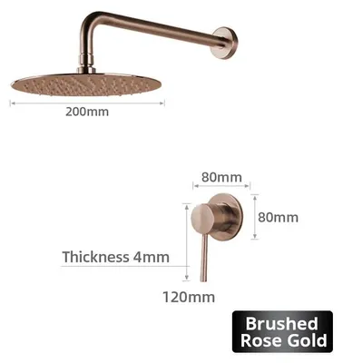 Immagine prodotto di Set doccia per bagno - Doccia a pioggia da parete con miscelatore - Soffione da 20/25/30 cm - Ottone - Finitura rosa oro spazzolato