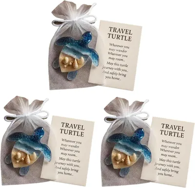 Productafbeelding van Mini Schildpadden Set - Reis Souvenirs - Positiviteit Delen - Inclusief Inspiratiekaart - 3 Stuks - Multicolor