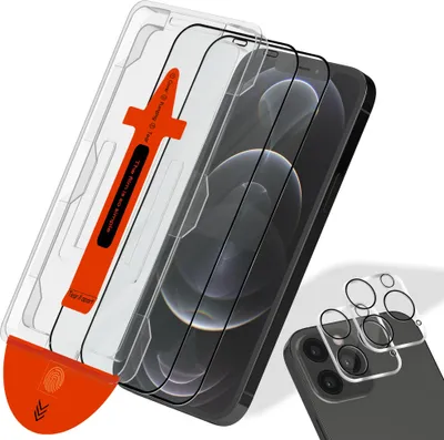 Produktbild von 2-Pack Iphone 12 Pro Displayschutz & 2-Pack Linsenschutz - Gehärtetes Glas | [Automatische Installation] - Blasenfrei