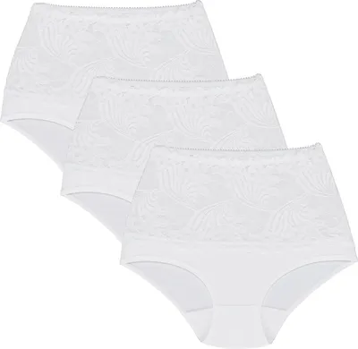 Produktbild von Wolbar Damen y Shapewear-Slips 3-er Pack Spitze Miederslip Hohe Taille Figurformende WB207, weiß, L