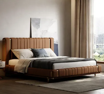 Produktbild von Braunes Doppelbett Luxus Schlafzimmer Bett Moderne Betten Holzgestell