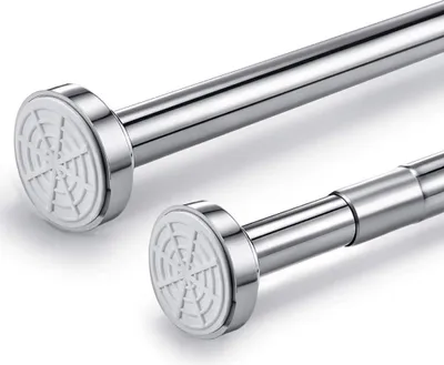 Two chrome telescopic rods with white rubber ends are shown against a white background.