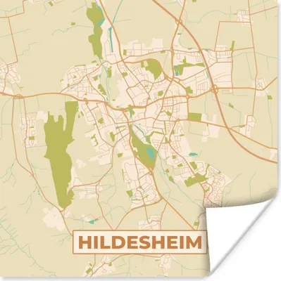 Produktbild von MuchoWow® Poster Karte - Jahrgang - Hildesheim - Stadtplan 100x100 cm - Babyzimmer