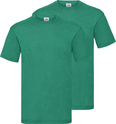 Produktbild von Doppelpack Fruit of the Loom Valueweight T-Shirt + GRATIS MyShirt Stoffbeutel Farbe: retro grün meliert Größe: S