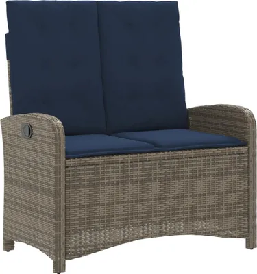 Image de vidaXL Banc de jardin Réglable avec coussins Gris Poly Rattan
