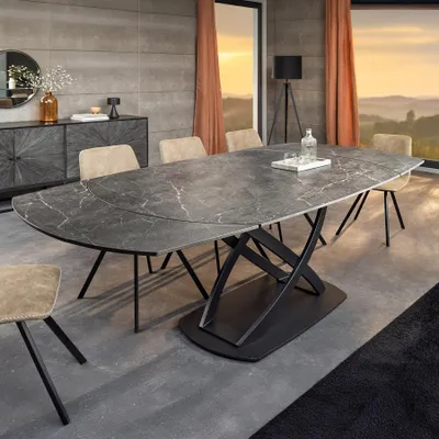 Produktbild von riess-ambiente Ausziehbarer Esstisch INCEPTION 130-190cm anthrazit oval Keramik schwarz Metall