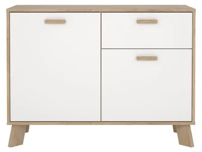 Immagine prodotto di Calicosy - Credenza 2 ante, 1 cassetto rovere decorativo e bianco L98,7 cm - STORM