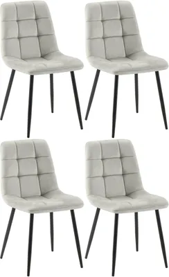 Four dining chairs are arranged in a two-by-two grid against a white background.