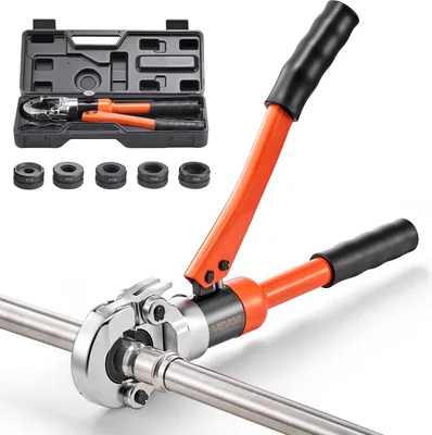 Immagine prodotto di Pinze idrauliche a crimpare VEVOR con profilo a V, pinze a crimpare per tubi in acciaio inox, pinze a crimpare con ganasce V12, V15, V18, V22, V28 e valigetta, set di utensili a crimpare per riparazioni e installazioni idrauliche