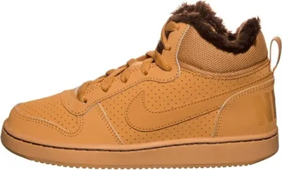A side view of a tan Nike Court Borough Mid Winter sneaker.
