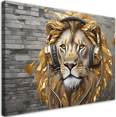 Produktbild von Leinwandbild Lew Pop Art Muzyka 90x60 Feeby Gold bild für die wand bereit zum aufhängen
