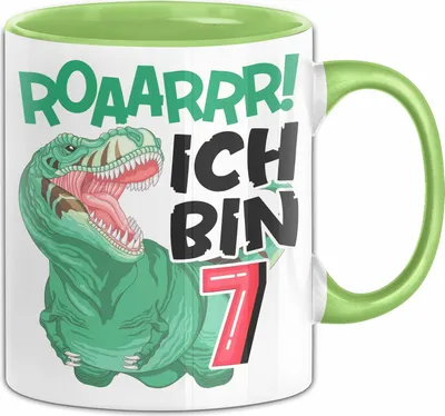 Produktbild von 7. Geburtstag Geschenk Tasse Becher Jungs Dino T-Rex Roaarrr Ich Bin 7 (Grün)