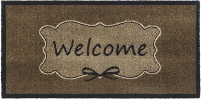 Produktbild von Eingangsmatte Teppichmatte Küchenmatte Küchenteppich Läufer Teppich Fußmatte Küchenvorleger Matte Wohnraummatte, Größe:40x80 cm, Motiv:welcome bow d.taupe