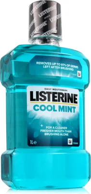 A bottle of Listerine Cool Mint mouthwash.