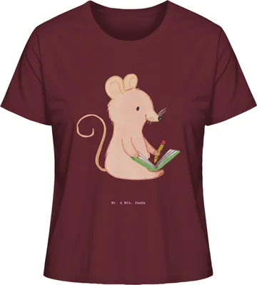 Produktbild von Mr. & Mrs. Panda Damen T-Shirt Maus Kreatives Schreiben Größe M - Burgundy - Geschenk, Oberteil, Basic Shirt, Creative Writing, Sommershirt, Baumwoll, Literatur
