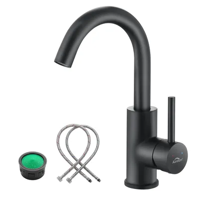 Produktbild von Waschtischarmatur 360° Drehbar Schwarz, Bleifrei Kalt Warm, Auralum MAX, Badarmatur Wasserhahn Bad, Mischbatterie Waschbeckenarmatur Schwarz