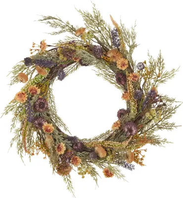 Zdjęcie produktu dla BELIANI Wianek na drzwi zielony dekoracyjny kwiatowy 45 cm okrągła ozdoba ścienna na stół w stylu rustykalnym tradycyjnym boho